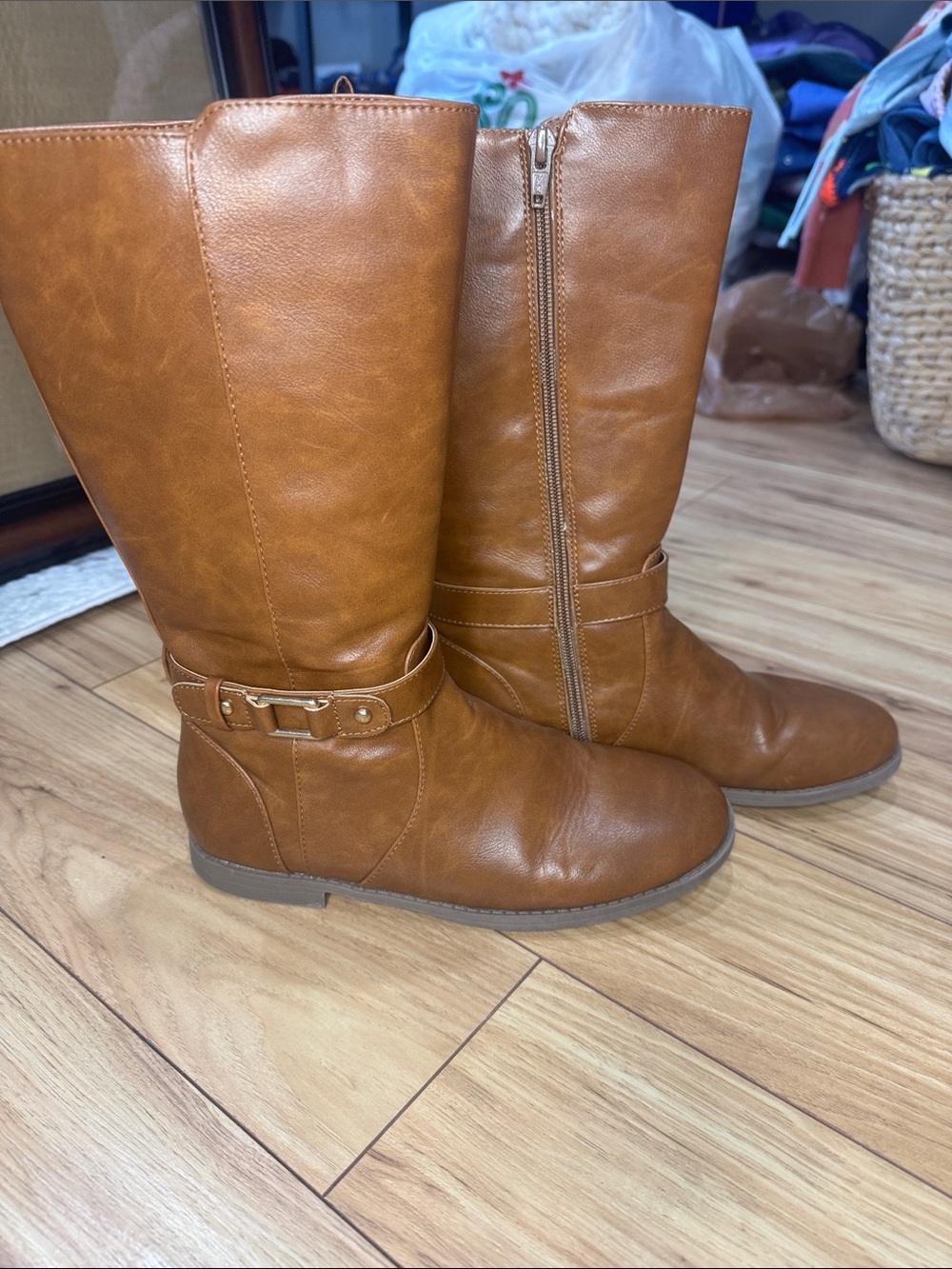 Girls Tall Riding Boots in Cognac Brown